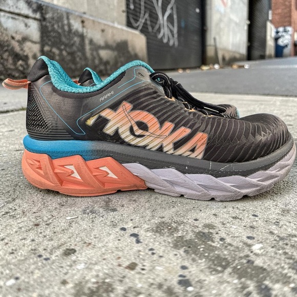 Hoka One One Shoes - Hoka One One Arahi Women 10 Black Coral Teal Stability Running Shoes 1016259